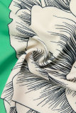 Зеленый Винтаж Элегантный принт Цветочный пэчворк Открытая спина С открытыми плечами Длинный рукав Из двух частей