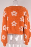 Orange Casual Daily Patchwork Cardigan Outerwear