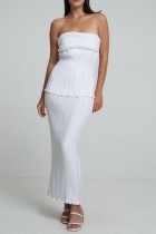 White Sexy Casual Solid Backless Strapless Sleeveless Two Pieces