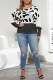 Laranja Casual Leopard Patchwork O Neck Plus Size Tops