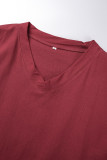 Red Casual Solid Basic V Neck Short Sleeve Dress