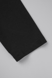 Negro Elegante Sólido Patchwork Frenulum Metal Accesorios Decoración Hendidura V Cuello Envuelto Falda Vestidos