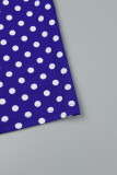 Blue Casual Street Dot Print Patchwork Pocket Fold Straight High Waist Wide Leg Full Print Bottoms