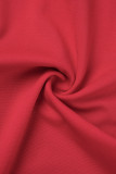 Vattenmelon Röd Elegant Enfärgad Block Patchwork Kontrast Dragkedja O-hals Omslagna kjolklänningar