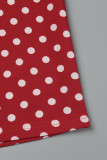 Rosso Casual Street Dot Print Patchwork Pocket Fold Dritto Vita alta Gamba larga Full Print Bottoms