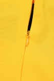Amarelo Elegante Bloco Cor Sólida Patchwork Contraste Zíper O Neck Vestidos Saia Envolto