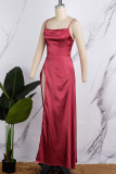 Roze sexy casual effen rugloze kruisbandjes split spaghetti lange jurk jurken
