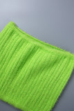 Grön Gul Casual Solid Basic O-hals långärmad tredelad uppsättning
