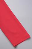 Арбузно-красный Элегантный сплошной цветной блок Пэчворк Контрастная молния с круглым вырезом Платья-юбки с запахом