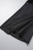 Negro Casual Diario Sólido Desgastado Patchwork Tallas grandes Jeans