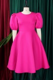 Black Casual Solid Patchwork O Neck A Line Short Sleeve Dress