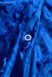 Blu royal casual tinta unita patchwork colletto con risvolto manica lunga due pezzi