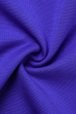Королевский синий Элегантный сплошной цветной блок Пэчворк Контрастная молния с круглым вырезом Платья-юбки с запахом
