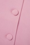 Rosa Elegant Solid Patchwork Spänne V-hals A Line Klänningar (med ett bälte)