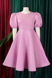 Black Casual Solid Patchwork O Neck A Line Short Sleeve Dress