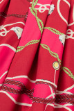 Красное повседневное платье-рубашка с отложным воротником и пряжкой в ​​стиле пэчворк с принтом Платья