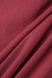 Red Casual Solid Basic V Neck Short Sleeve Dress