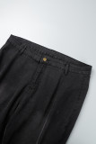 Zwarte casual stevige patchwork jeans in grote maten