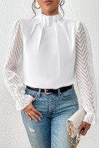 Witte casual effen patchwork volant halve col tops