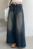 Saias jeans regulares de cintura alta com retalhos lisos azuis casuais