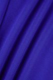 Kungsblå Elegant Solid Patchwork Frenulum Metalltillbehör Dekoration Slits V-hals Omslagna kjolklänningar