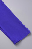 Королевский синий Элегантный сплошной цветной блок Пэчворк Контрастная молния с круглым вырезом Платья-юбки с запахом