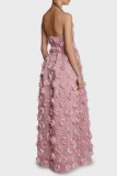 Pink Sexy Casual Solid Patchwork Backless Spaghetti Strap Long Dress Dresses
