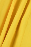 Желтый Элегантный принт Пэчворк V-образный вырез Длинный рукав Из двух частей
