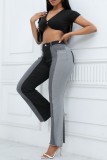 Zwarte casual skinny denim jeans met contrasterende contrasterende taille en hoge taille (afhankelijk van het werkelijke doel)