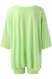 Light Green Casual Solid Basic V Neck Short Sleeve Two Pieces