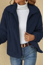 Tibetan Blue Casual Solid Cardigan Turndown Collar Outerwear