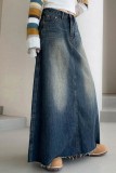 Blue Casual Solid Patchwork High Waist Regular Denim Skirts