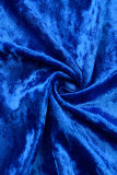 Королевский синий повседневный однотонный лоскутный отложной воротник с длинными рукавами из двух предметов