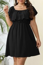 Zwart casual effen patchwork jurk met korte mouwen en korte mouwen Grote maten jurken