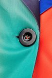 カラーカジュアルプリントパッチワークボタンベルト付きターンバックカラースーツドレスドレス