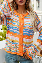 Oranje casual gestreept patchwork vest bovenkleding
