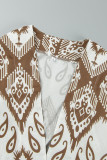 Cuello de cárdigan de patchwork geométrico vintage negro Manga de nueve puntos Dos piezas