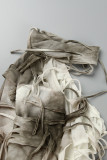 Robes décontractées à manches longues et col roulé en patchwork imprimé tie-dye abricot