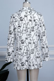Weiße Strickjacke mit lässigem Print und Turn-Back-Kragen Oberbekleidung