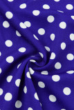 Blaue, lässige Street-Dot-Print-Patchwork-Taschenfalte, gerade, hohe Taille, weites Bein, voll bedruckte Hose