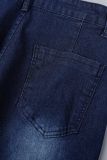 Babyblauwe casual effen patchwork grote maat jeans
