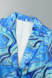 Blaue Casual Print Patchwork Turn-Back-Kragen-Oberbekleidung