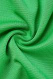 Vert Élégant Solide Couleur Bloc Patchwork Contraste Fermeture Éclair O Cou Enveloppé Jupe Robes