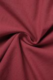 Red Casual Solid Basic V Neck Short Sleeve Dress