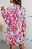 ピンク カジュアル プリント パッチワーク ターンダウン カラー シャツドレス ドレス