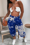 Pantaloni con stampa convenzionale blu a vita alta con stampa tie-dye basic regolare