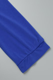 Robes de grande taille bleu décontracté uni patchwork col en V manches longues