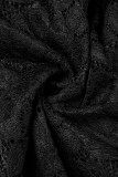 Schwarz Plus Size Casual Elegant Solid Lace Mesh O-Ausschnitt A-Linie Plus Size Kleider (ohne Gürtel)