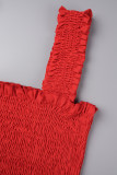 Rosso sexy casual solido senza schienale colletto quadrato senza maniche in due pezzi