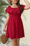 Green Casual Solid Patchwork O Neck Short Sleeve Dress Plus Size Dresses